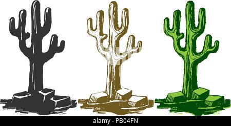 Carnegiea set. Giant caguaro cacti Stock Vector