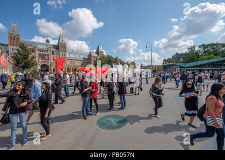 Many tourists on the Museum Square in Amsterdam. Stock Photo