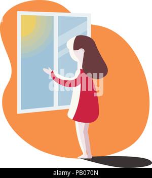 girl looking out the window. vector illustration. Stock Vector