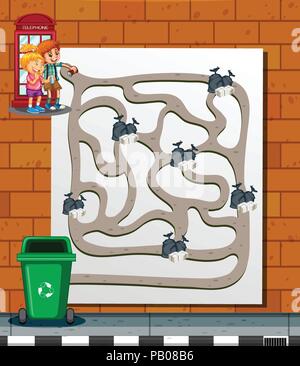 Children find the way to the bin illustration Stock Vector