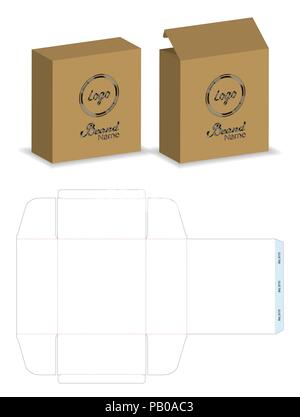 package box die cut with 3d mock up Stock Vector