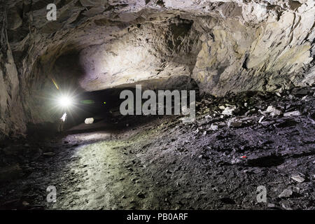 Tunnel of an abandoned lime mine in Switzerland Stock Photo