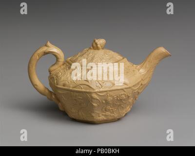 Teapot. Culture: American. Designer: Designed by Daniel Greatbatch (active 1838-ca. 1861). Dimensions: 3 5/8 x 6 7/8 x 4 5/8 in. (9.2 x 17.5 x 11.7 cm). Manufacturer: American Pottery Manufacturing Company (1833-ca. 1854). Date: 1838-50. Museum: Metropolitan Museum of Art, New York, USA. Stock Photo