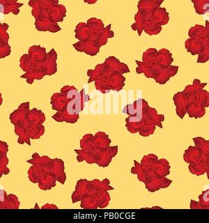 Dianthus caryophyllus - Red Carnation Flower on Yellow Background. Vector Illustration. Stock Vector