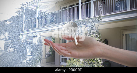 Composite image of womans hand using invisible screen Stock Photo