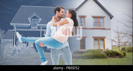 Composite image of attractive young couple having fun Stock Photo
