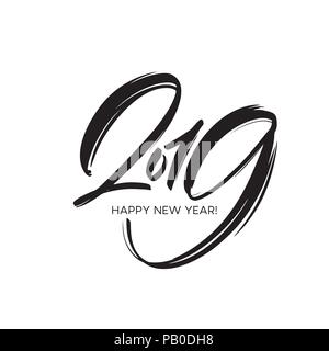 Greeting card design template with calligraphy 2019 New Year hand drawn lettering. Vector illustration Stock Vector