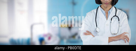 Composite image of doctor standing with arms crossed against grey background Stock Photo