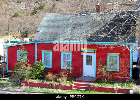 Petty Harbour  and Red House in Chafe's Landing in Newfoundland, Canada Stock Photo