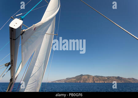 Sailing the Aeolian islands, Lipari, Sicily. Stock Photo