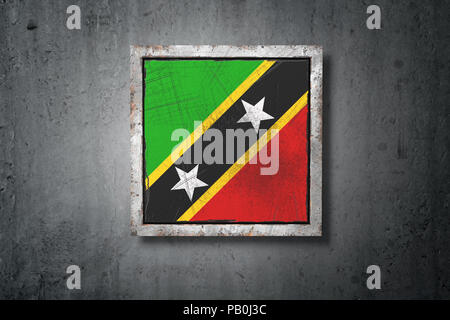 3d rendering of an old Saint Christopher and Nevis flag in a concrete wall Stock Photo