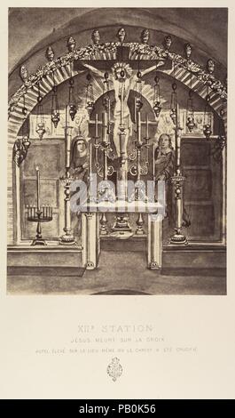 XIIe Station. Jésus meurt sur la croix. Autel élevé sur le lieu même ou le Christ a été crucifié. Artist: Louis de Clercq (French, 1837-1901). Dimensions: Image: 10 1/8 × 7 7/8 in. (25.7 × 20 cm)  Mount: 17 15/16 × 23 1/4 in. (45.5 × 59 cm). Lithographer: H. Jannin (French). Printer: J. Blondeau et Antonin. Date: 1860 or later. Museum: Metropolitan Museum of Art, New York, USA. Stock Photo