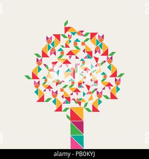 Colorful tree with tangram game icons, abstract geometry shapes of animals. Illustration concept for kids learning or education. EPS10 vector Stock Vector