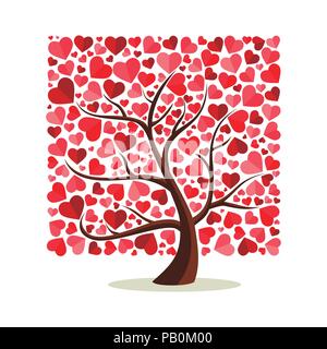 Love tree art with heart shape leaves. Concept illustration for valentines day or romantic greeting card. EPS10 vector. Stock Vector