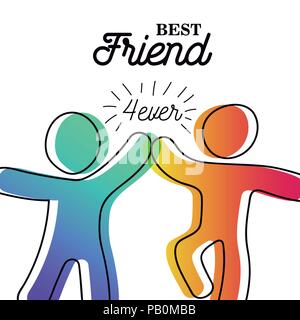 Happy Friendship Day greeting card. Friends doing high five for special event celebration in simple stick figure art style with best friend forever qu Stock Vector