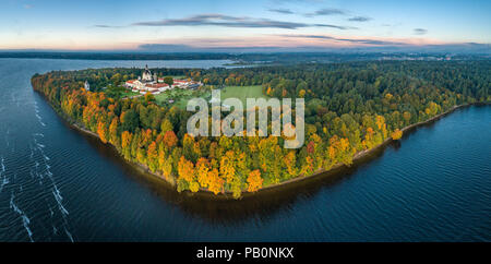 Pazaislis Monastery in Kaunas, Lithuania. Drone aerial panorama. Autumn season. Stock Photo