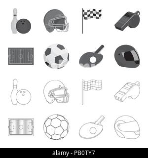 Field, stadium with markings for playing football, football ball, racket with a ball for ping-pong, protective helmet for the game,glove for baseball  Stock Vector