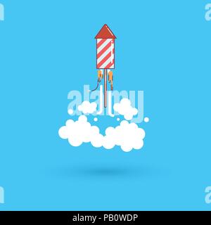 Rocket fireworks icon in modern flat design. Thin line vector illustration. Startup business design. Vector EPS 10 Stock Vector