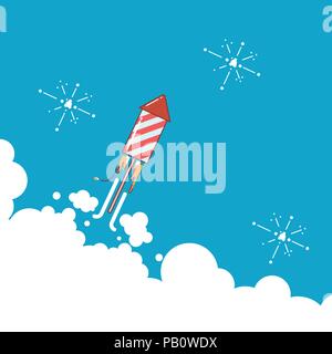 Rocket fireworks icon in modern flat design. Thin line vector illustration. Startup business design. Vector EPS 10 Stock Vector