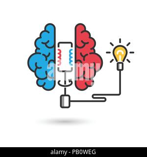 Creative brain icon concept for business illustration. Brain with electric generator and light bulb. Modern flat design thin line banner.Vector EPS 10 Stock Vector