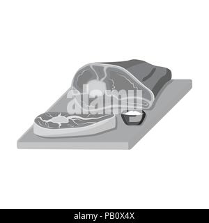 Sliced meat on the cutting board icon in monochrome design isolated on white background. Pub symbol stock vector illustration. Stock Vector
