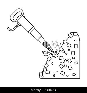 Jackhammer icon in outline style isolated on white background. Mine symbol vector illustration. Stock Vector