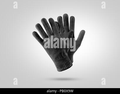 Blank black knitted winter gloves mockup. Clear ski or snowboard mittens mock up, isolated. Warm hand clothes design template. Plain arm accessory pre Stock Photo