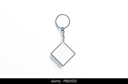 Blank metal rhombus white key chain mock up top view, 3d rendering