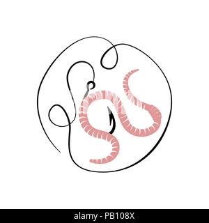 Bait worm. Fishhook. Vector illustration. Simple icon Fishing tackle. Stock Vector