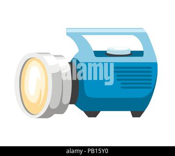 Big blue flashlight. Tourist or special flashlight with handle. Flat vector illustration isolated on white background. Stock Vector