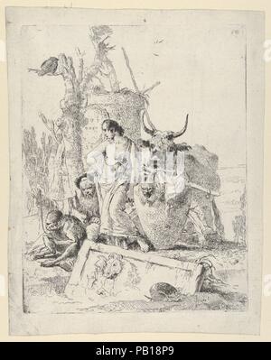 Young Shepherdess and old man with a Monkey, from the Scherzi. Artist: Giovanni Battista Tiepolo (Italian, Venice 1696-1770 Madrid). Dimensions: Plate: 8 7/8 x 7 in. (22.5 x 17.8 cm)  Sheet: 13 7/16 x 9 1/4 in. (34.1 x 23.5 cm). Date: ca. 1740. Museum: Metropolitan Museum of Art, New York, USA. Stock Photo