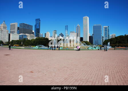 Chicago Skyline viewed from Buckingham Fountain Stock Photo