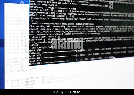 Machine learning. A Keras/Tensorflow model being trained. Stock Photo