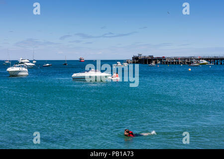 Swanage Bay in the summertime, Dorset, United Kingdom Stock Photo