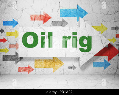 Manufacuring concept: arrow with Oil Rig on grunge wall background Stock Photo