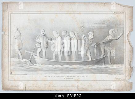 Unhappy Ghosts Crossing the Styx: In Base-relief. Artist: John Doyle (Irish, Dublin 1797-1868 London). Dimensions: Sheet: 11 3/4 × 17 1/2 in. (29.9 × 44.5 cm). Lithographer: Ducôte and Stephen (British, active 1830-40). Publisher: Thomas McLean (British, active London 1788-1885). Series/Portfolio: HB Sketches, No. 359. Subject: Henry Peter Brougham (British, Edinburgh 1778-1868 Cannes, France); William IV, King of the United Kingdom of Great Britain and Ireland (British, 1765-1837); John William Ponsonby, 4th Earl of Bessborough (British, 1781-1847); Henry John Temple, 3rd Viscount Palmerston  Stock Photo