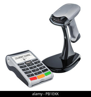 Barcode reader with POS-terminal, 3D rendering isolated on white background Stock Photo