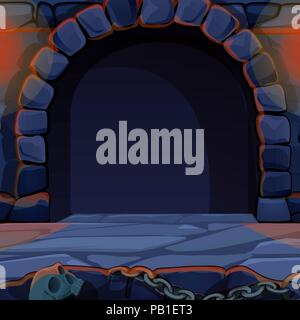 Archway in medieval castle. Vintage architecture. Vector cartoon close-up illustration. Stock Vector