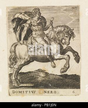 Domitius Nero from Twelve Caesars on Horseback. Artist: Abraham de Bruyn (Flemish, Antwerp 1540-1587 Cologne (?)). Dimensions: Sheet: 2 5/16 × 1 7/8 in. (5.8 × 4.8 cm). Date: ca. 1565-1587. Museum: Metropolitan Museum of Art, New York, USA. Stock Photo