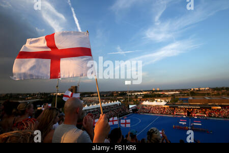General view of England fans during the national Vitality Women's Hockey World Cup match at The Lee Valley Hockey and Tennis Centre, London. PRESS ASSOCIATION Photo, Picture date: Wednesday July 25, 2018. Photo credit should read: Steven Paston/PA Wire.