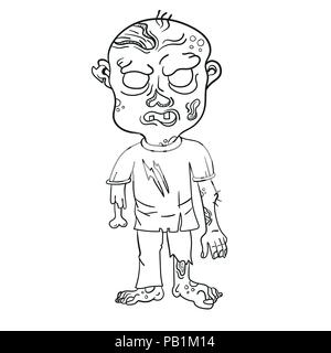 Funny zombie. Page for coloring book. Vector illustration isolated on a white Stock Vector