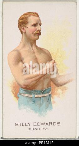 Billy Edwards, Pugilist, from World's Champions, Series 2 (N29) for Allen & Ginter Cigarettes. Dimensions: Sheet: 2 3/4 x 1 1/2 in. (7 x 3.8 cm). Lithographer: Lindner, Eddy & Claus (American, New York). Publisher: Allen & Ginter (American, Richmond, Virginia). Date: 1888.  Trade cards from 'World's Champions,' Series 2 (N29), issued in 1888 in a set of 50 cards to promote Allen & Ginter brand cigarettes. Museum: Metropolitan Museum of Art, New York, USA. Stock Photo