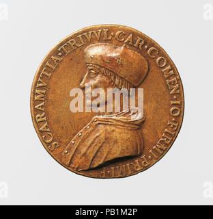 Portrait medal of Scaramuccia Trivulzio (obverse); Prudence (reverse). Culture: Italian, Milan. Dimensions: Diam. 5.6 cm, wt. 56.84 g.. Date: ca. 1517 (before 1527; old cast).  This medal belongs to the Milanese School, known for uniformly high-quality work and the evident influence of such artists as Leone Leoni and Jacopo da Trezzo. The subtle modeling has produced a sympathetic characterization of a man described by contemporaries as pious and learned. Scaramuccia di Gianfermo Trivulzio became an advisor to King Louis XII of France and was named Cardinal of Saint Cyriaco under Pope Leo X.   Stock Photo