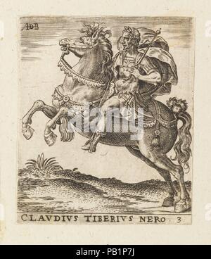 Claudius Tiberius Nero from Twelve Caesars on Horseback. Artist: Abraham de Bruyn (Flemish, Antwerp 1540-1587 Cologne (?)). Dimensions: Sheet: 2 1/4 × 1 7/8 in. (5.7 × 4.8 cm). Date: ca. 1565-1587. Museum: Metropolitan Museum of Art, New York, USA. Stock Photo