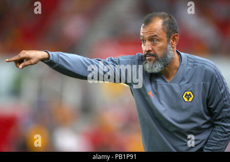 Wolverhampton Wanderers Manager Nuno EspÃrito Santo gestures during a pre season friendly match at The Bet365 Stadium, Stoke. PRESS ASSOCIATION Photo. Picture date: Wednesday July 25, 2018. Photo credit should read: Nick Potts/PA Wire. EDITORIAL USE ONLY No use with unauthorised audio, video, data, fixture lists, club/league logos or 'live' services. Online in-match use limited to 75 images, no video emulation. No use in betting, games or single club/league/player publications. Stock Photo