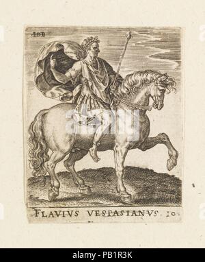 Flavius Vestasianus from Twelve Caesars on Horseback. Artist: Abraham de Bruyn (Flemish, Antwerp 1540-1587 Cologne (?)). Dimensions: Sheet: 2 5/16 × 1 7/8 in. (5.9 × 4.8 cm). Date: ca. 1565-1587. Museum: Metropolitan Museum of Art, New York, USA. Stock Photo
