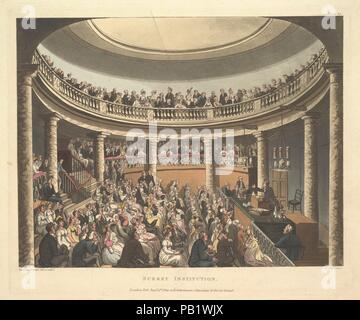 Surrey Institution (Microcosm of London, pl. 81). Artist: Designed and etched by Thomas Rowlandson (British, London 1757-1827 London); Designed and etched by Auguste Charles Pugin (British (born France), Paris 1768/69-1832 London); Aquatint by Joseph Constantine Stadler (German, active London, 1780-1822). Dimensions: Sheet: 10 11/16 × 12 13/16 in. (27.2 × 32.6 cm)  Plate: 9 1/8 × 10 13/16 in. (23.2 × 27.5 cm). Publisher: Rudolph Ackermann, London (active 1794-1829). Series/Portfolio: Microcosm of London. Date: September 1, 1809. Museum: Metropolitan Museum of Art, New York, USA. Stock Photo