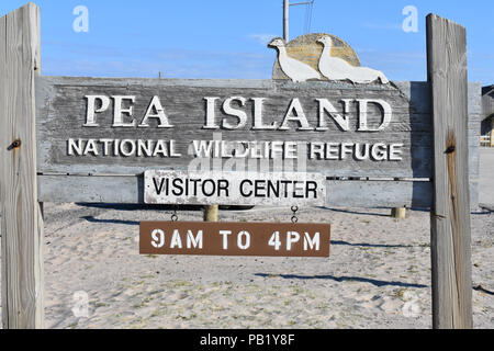 A sign at the Welcome Center of the Pea Island National Wildlife Refuge. Stock Photo