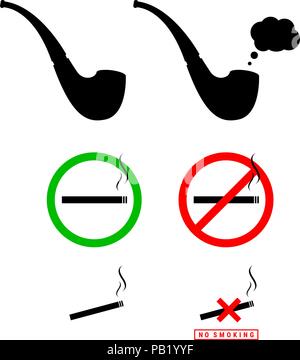 Smoking Pipe, Smoking Area and No Smoking Signs. Vector Design Elements Set for You Design Stock Vector