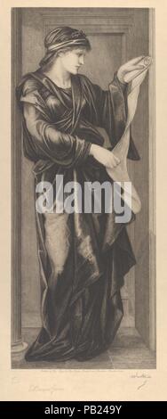 The Cumaean Sibyl. Artist: After Sir Edward Burne-Jones (British, Birmingham 1833-1898 Fulham); Etched by Charles-Albert Waltner (French, Paris 1846-1925 Paris). Dimensions: Image: 17 3/16 x 6 7/8 in. (43.6 x 17.4 cm)  Sheet: 21 7/16 x 16 in. (54.5 x 40.7 cm). Publisher: Thomas Agnew & Sons, Ltd. (London) Manchester and Liverpool. Date: November 1, 1882.  This etching conveys Burne-Jones's severe conception of the Apollonian priestess at Cumae--a Greek colony near Naples--and belongs to a series he devoted to ancient prophetesses who foretold the coming of Christ. Enveloping dark drapery, boun Stock Photo
